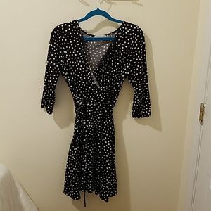 Annalee + Hope black polka dot,faux wrap dress